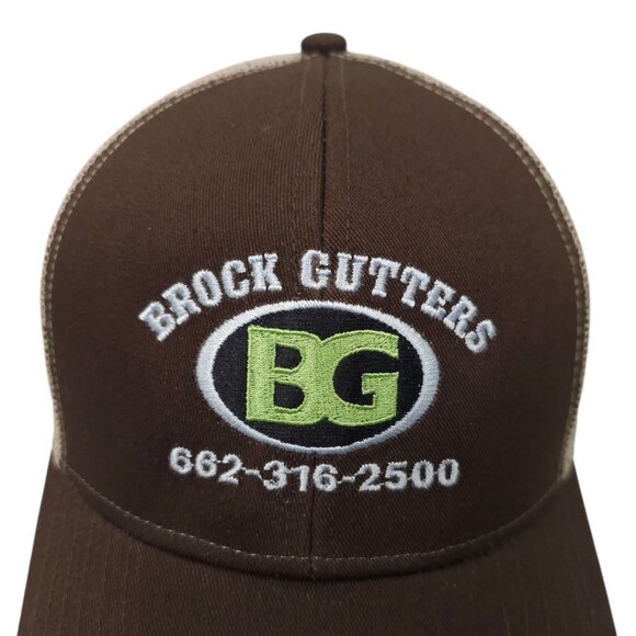 Brock Gutters Mesh Snapback Cap Trucker Baseball Embroidered Logo Brown Hat - Picture 7 of 14